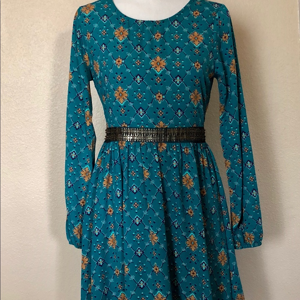 Alya Francesca’s Teal Print Tunic Dress size Small